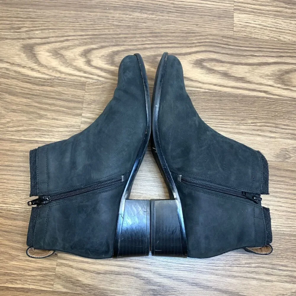 Vionic Joslyn‎ Black Leather Ankle Boots Booties Wool Trim Zip Up Women's Size 9